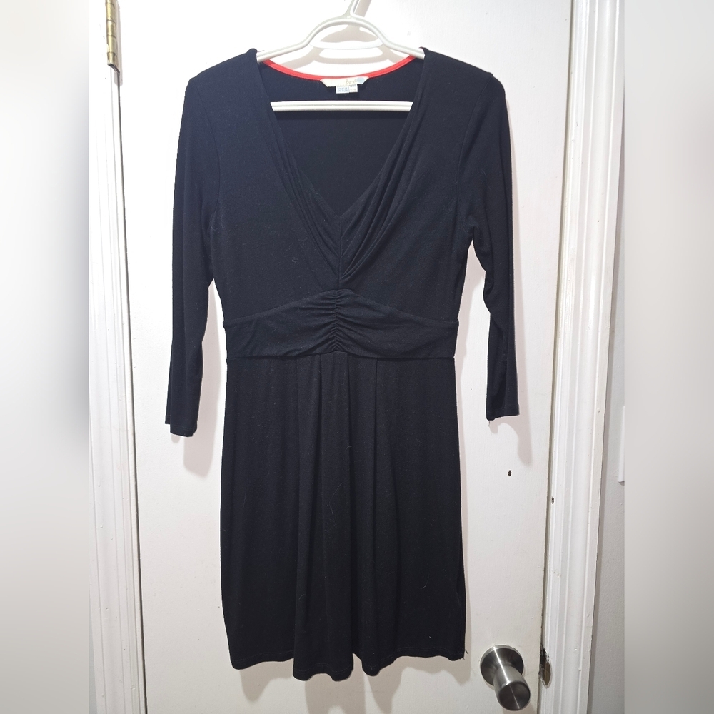 Boden Womens Black Draped Surplice 3/4 Sleeve Long Midi Dress Size 6A Casual